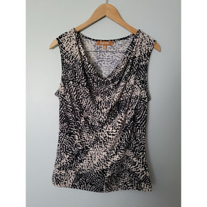 Ellen Tracey Women's Black Tan Sleeveless Drape Neck Top Size M